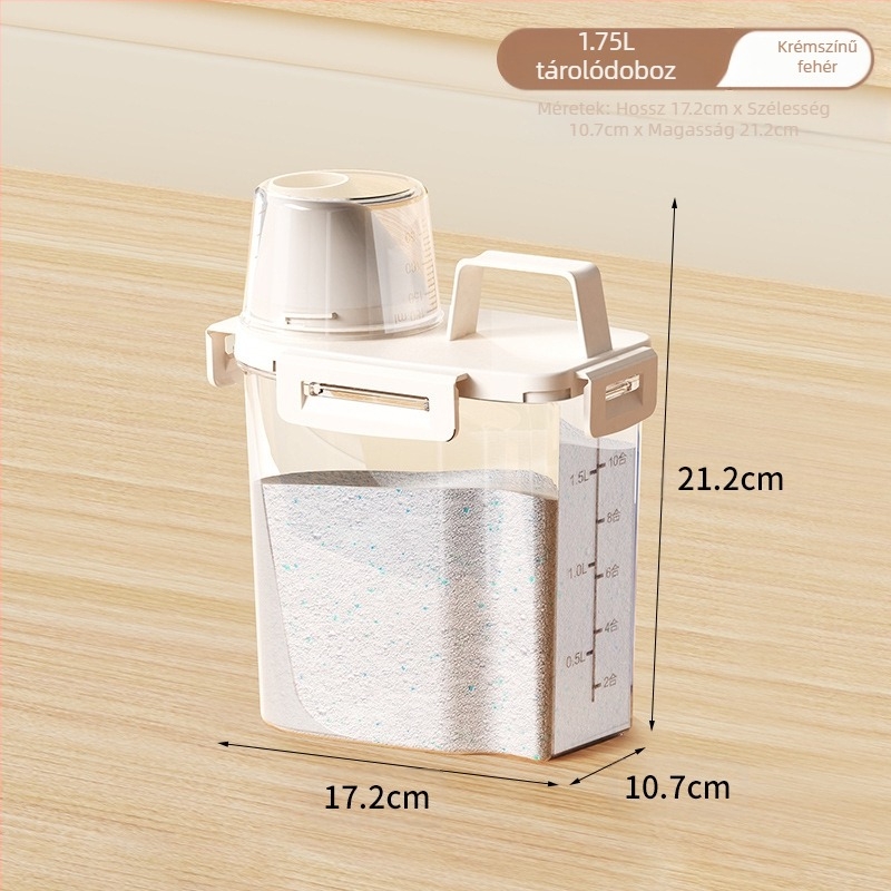 Háztartási mosópor tároló vödör nagy kis méretű műanyag fedéllel lezárt nedvességálló nedves mosószer folyékony tároló tartály hordozható gyűrűvel