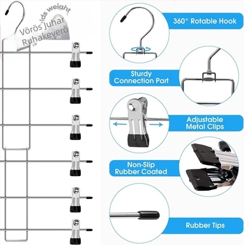 Gyári közvetlen 6 rétegű fém nadrágcsipesz háztartási varratmentes nadrágtartó szoknya alsónemű sálcsipesz tároló és befejező akasztó