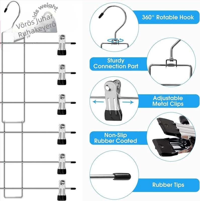 Gyári közvetlen 6 rétegű fém nadrágcsipesz háztartási varratmentes nadrágtartó szoknya alsónemű sálcsipesz tároló és befejező akasztó