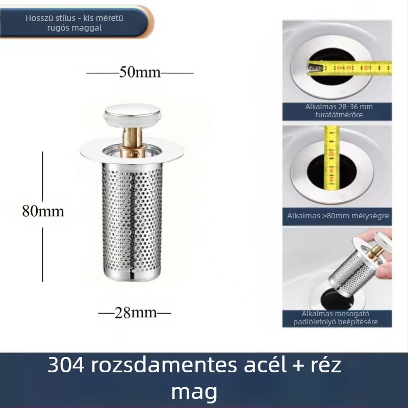 Mosdó szivárgó dugó rozsdamentes acél dezodoráló pattogó maggal prés típusú mosogató lefolyó mosdó univerzális tartozékok