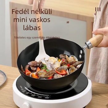 Kis vasfazék 20 cm-es japán stílusú mini háztartási bevonat nélküli lapos főzőedény indukciós tűzhelyhez, kis wokhoz alkalmas