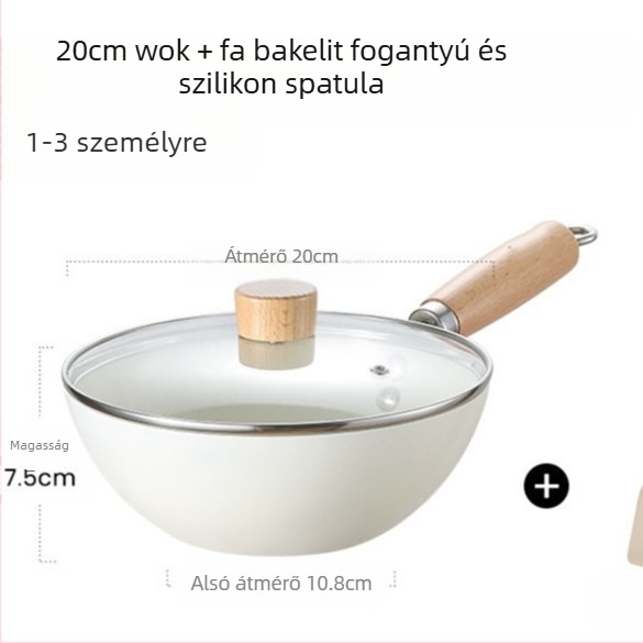 Kis vasfazék 20 cm-es japán stílusú mini háztartási bevonat nélküli lapos főzőedény indukciós tűzhelyhez, kis wokhoz alkalmas