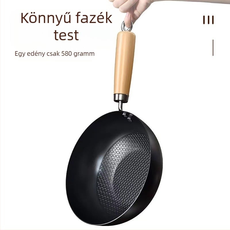 Kis vasfazék 20 cm-es japán stílusú mini háztartási bevonat nélküli lapos főzőedény indukciós tűzhelyhez, kis wokhoz alkalmas