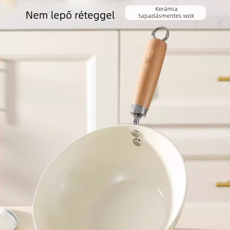 Kis vasfazék 20 cm-es japán stílusú mini háztartási bevonat nélküli lapos főzőedény indukciós tűzhelyhez, kis wokhoz alkalmas