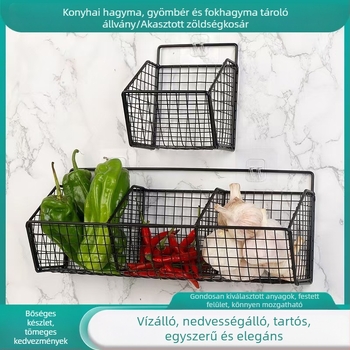 Gyömbér-fokhagyma tárolókosár, függőkosár, konyhai gyömbér-fokhagyma, fokhagyma, fali kosár, tárolódoboz, konyhai tárolókosár