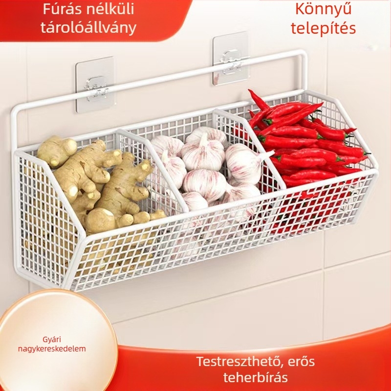 Gyömbér-fokhagyma tárolókosár, függőkosár, konyhai gyömbér-fokhagyma, fokhagyma, fali kosár, tárolódoboz, konyhai tárolókosár