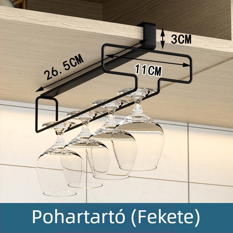 Konyha-nappali lyukasztásmentes borospohártartó fordított állvány háztartási pohárszekrény függő tároló leeresztő akasztó