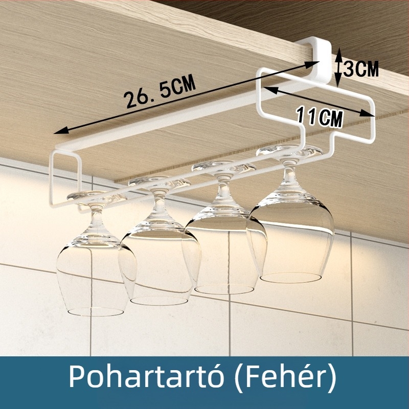 Konyha-nappali lyukasztásmentes borospohártartó fordított állvány háztartási pohárszekrény függő tároló leeresztő akasztó