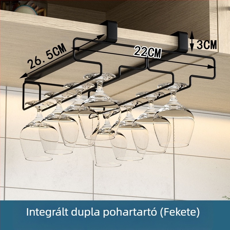 Konyha-nappali lyukasztásmentes borospohártartó fordított állvány háztartási pohárszekrény függő tároló leeresztő akasztó