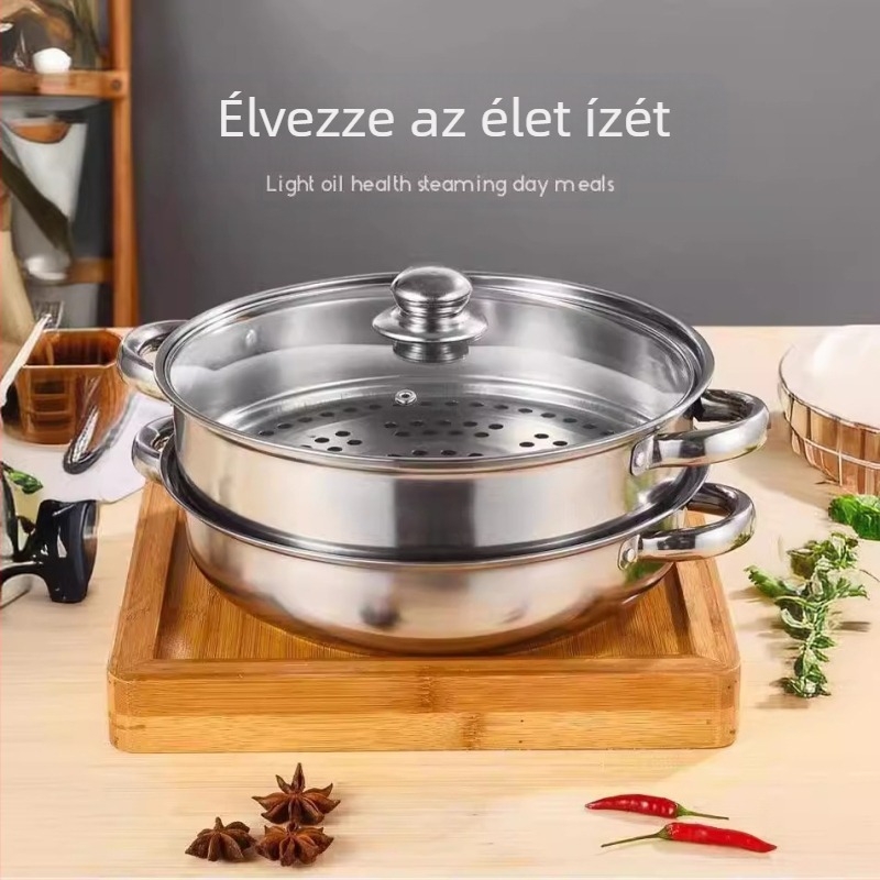 Gyári közvetlen indukciós tűzhely gőzölő háztartási rozsdamentes acél leveses edény gázleveshez forró edény kétrétegű ajándékgőzölő