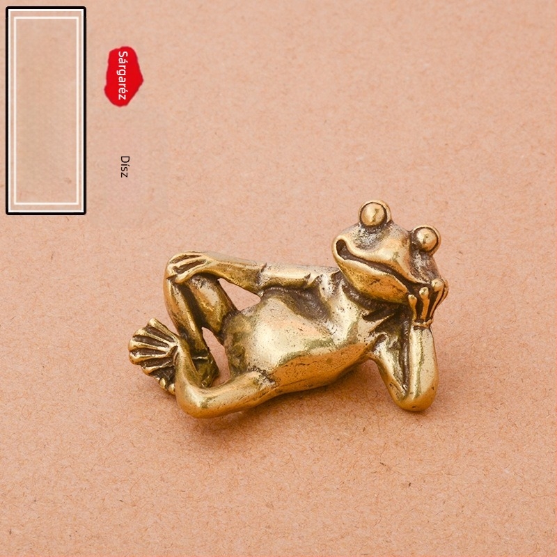 Tiszta sárgaréz alvóbéka otthoni kis dekoráció irodai asztali béka tea háziállat dekoráció fogantyú játék