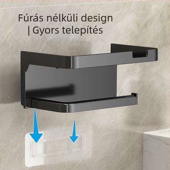 Határokon átnyúló fürdőszobai WC-papírtartó, vastagított, sötétszürke, lyukasztásmentes tartó, WC-papírtartó, mobiltelefon-tároló állvány
