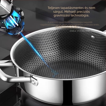 Rozsdamentes acél méhsejt tapadásmentes levesesfőző gáztűzhely indukciós főzőlap univerzális japán bevonat nélküli multifunkciós dupla fülű forró edény