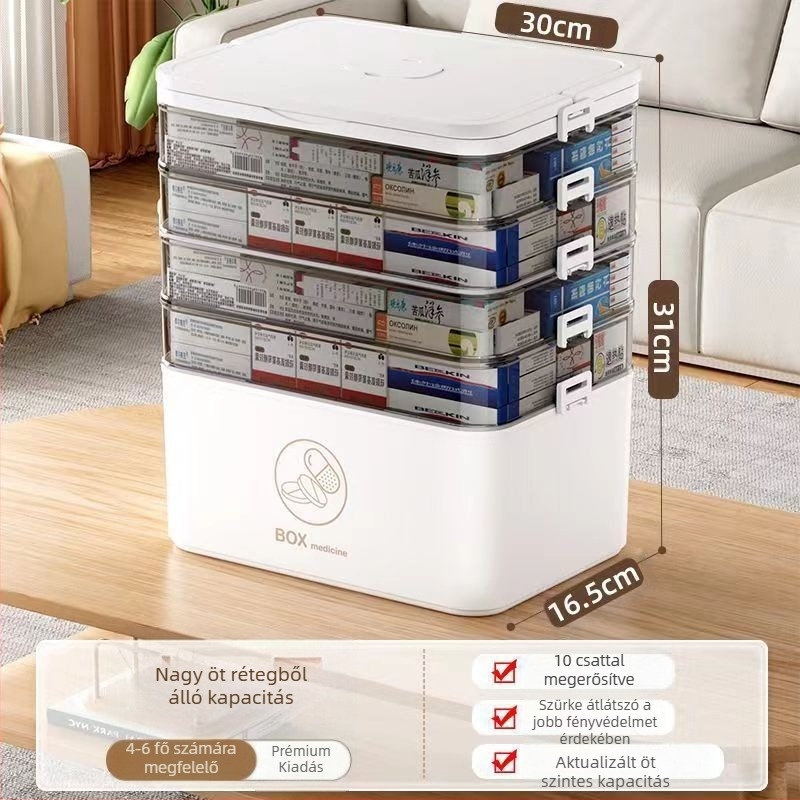 Háztartási nagyméretű gyógyszeres doboz nagykereskedelmi többrétegű rekeszes orvosi tárolódoboz hordozható otthoni sürgősségi hordozható elsősegélynyújtó gyógyszeres doboz