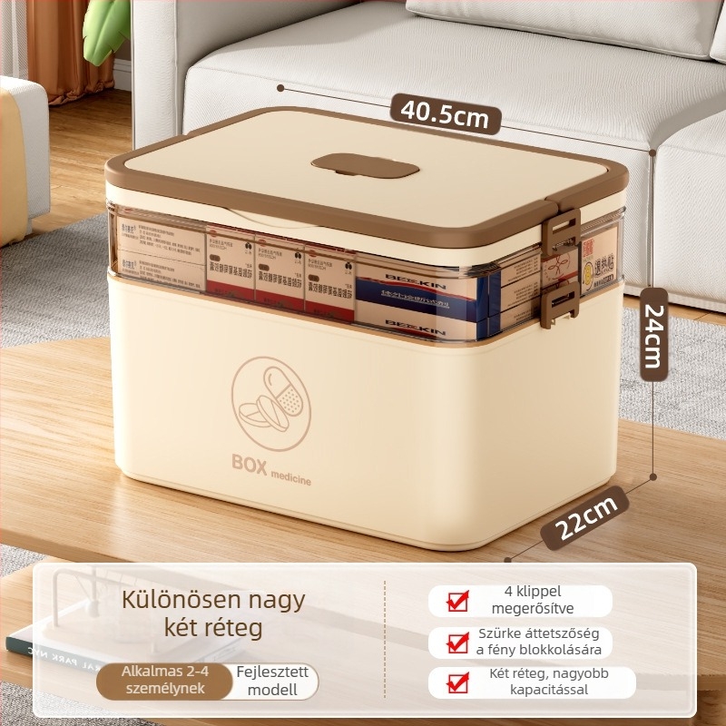 Háztartási nagyméretű gyógyszeres doboz nagykereskedelmi többrétegű rekeszes orvosi tárolódoboz hordozható otthoni sürgősségi hordozható elsősegélynyújtó gyógyszeres doboz