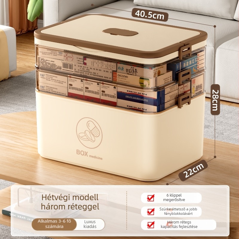 Háztartási nagyméretű gyógyszeres doboz nagykereskedelmi többrétegű rekeszes orvosi tárolódoboz hordozható otthoni sürgősségi hordozható elsősegélynyújtó gyógyszeres doboz