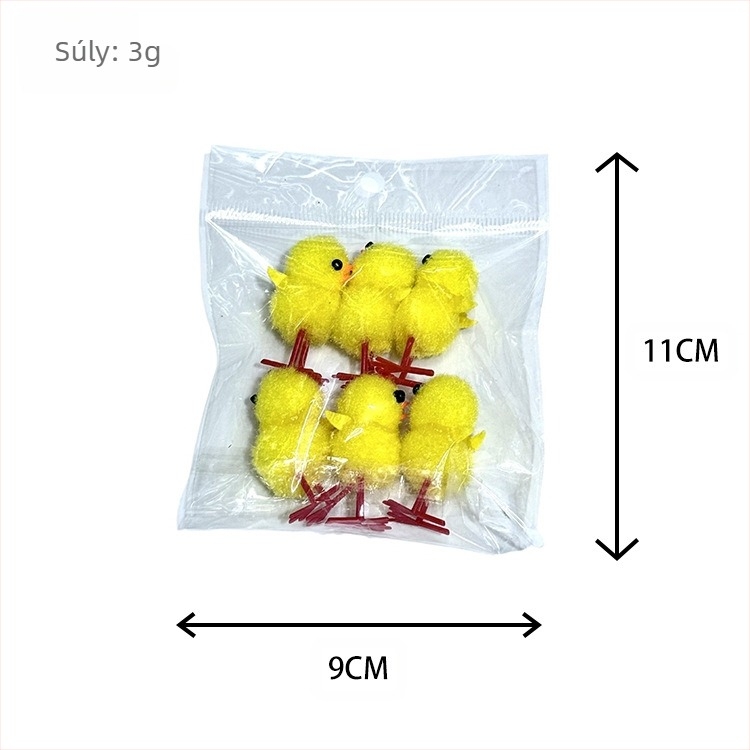 Húsvéti csibék 72 db-os csomag, magasság kb. 3,0 cm, sárga pamutgolyó csirke, húsvéti bársony csirke, húsvéti dekoráció