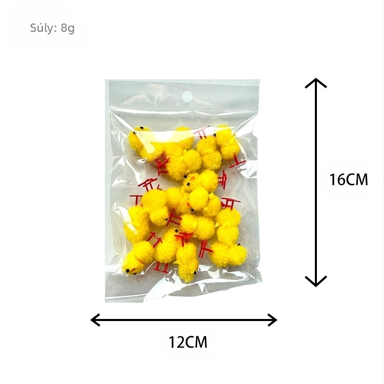 Húsvéti csibék 72 db-os csomag, magasság kb. 3,0 cm, sárga pamutgolyó csirke, húsvéti bársony csirke, húsvéti dekoráció