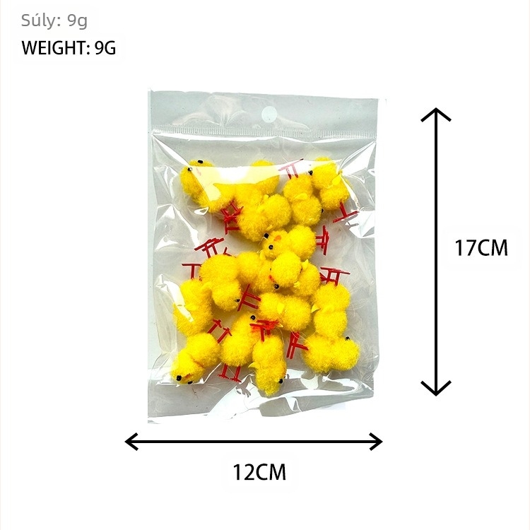 Húsvéti csibék 72 db-os csomag, magasság kb. 3,0 cm, sárga pamutgolyó csirke, húsvéti bársony csirke, húsvéti dekoráció