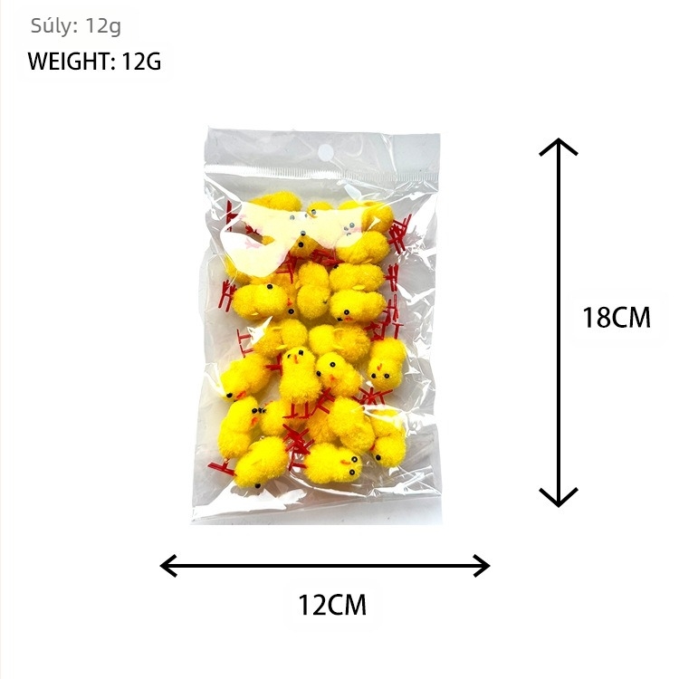 Húsvéti csibék 72 db-os csomag, magasság kb. 3,0 cm, sárga pamutgolyó csirke, húsvéti bársony csirke, húsvéti dekoráció