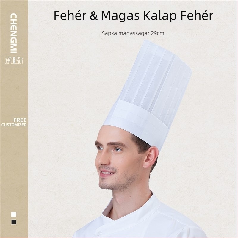 Eldobható, nem szőtt szakács cilinder, férfi szakács vastagított munkakalap, cukrászda, nyugati szakácskalap