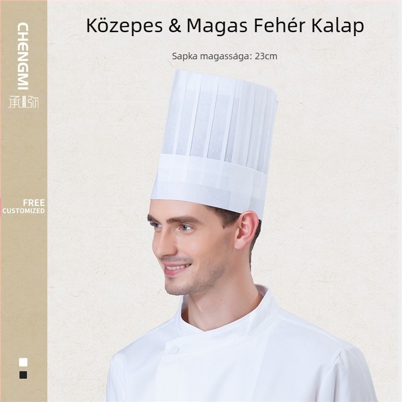 Eldobható, nem szőtt szakács cilinder, férfi szakács vastagított munkakalap, cukrászda, nyugati szakácskalap