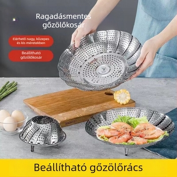 Vastag rozsdamentes acél gőzölőállvány Összecsukható gőzölő edénygőzölő gőzölős ráccsal gyümölcskosár háztartási gőzölő konyhai tárológyár