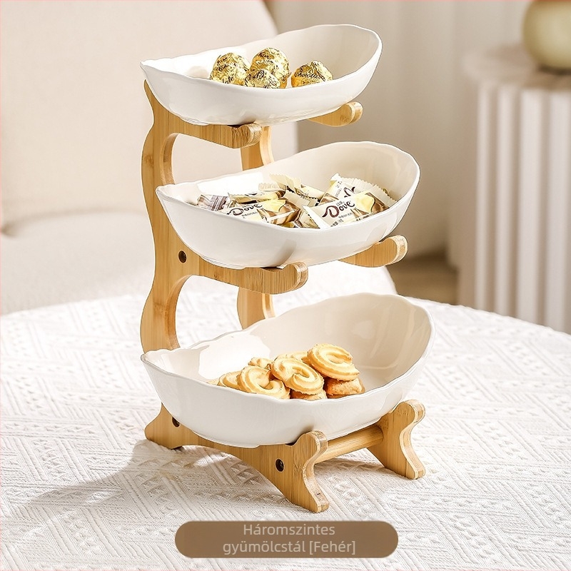 Bambusz többrétegű gyümölcstányér háztartási nappali kerámia aszalt gyümölcstányér 2024 új kreatív kétrétegű snack snack tányér