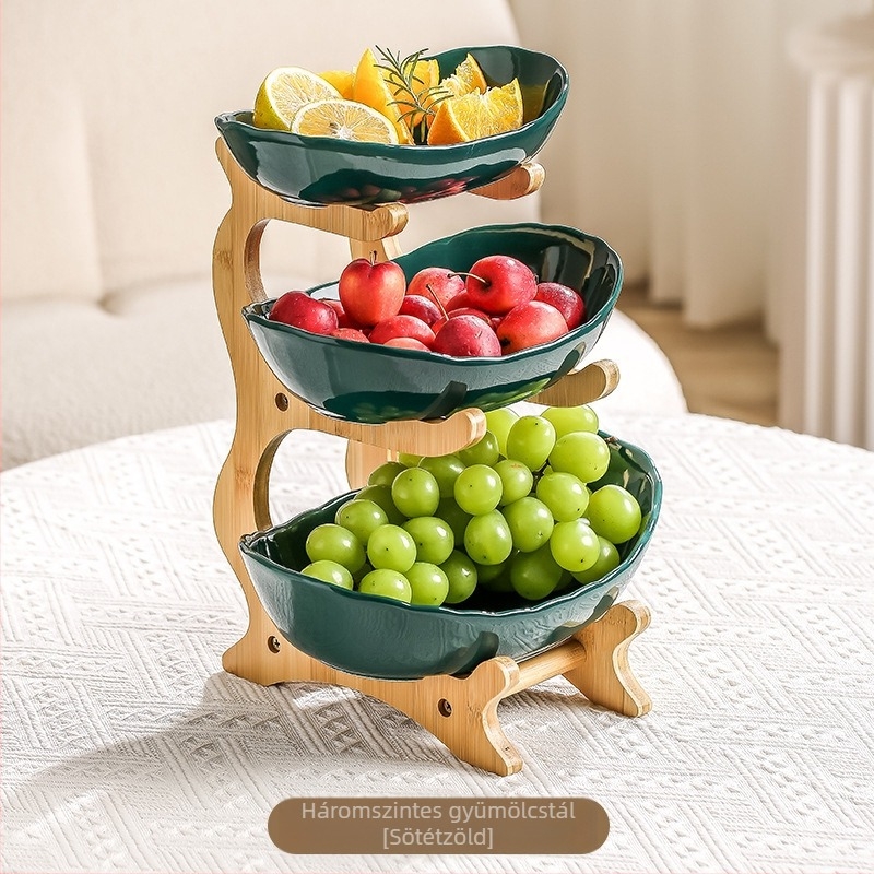 Bambusz többrétegű gyümölcstányér háztartási nappali kerámia aszalt gyümölcstányér 2024 új kreatív kétrétegű snack snack tányér