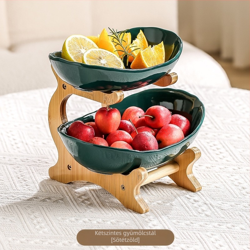 Bambusz többrétegű gyümölcstányér háztartási nappali kerámia aszalt gyümölcstányér 2024 új kreatív kétrétegű snack snack tányér