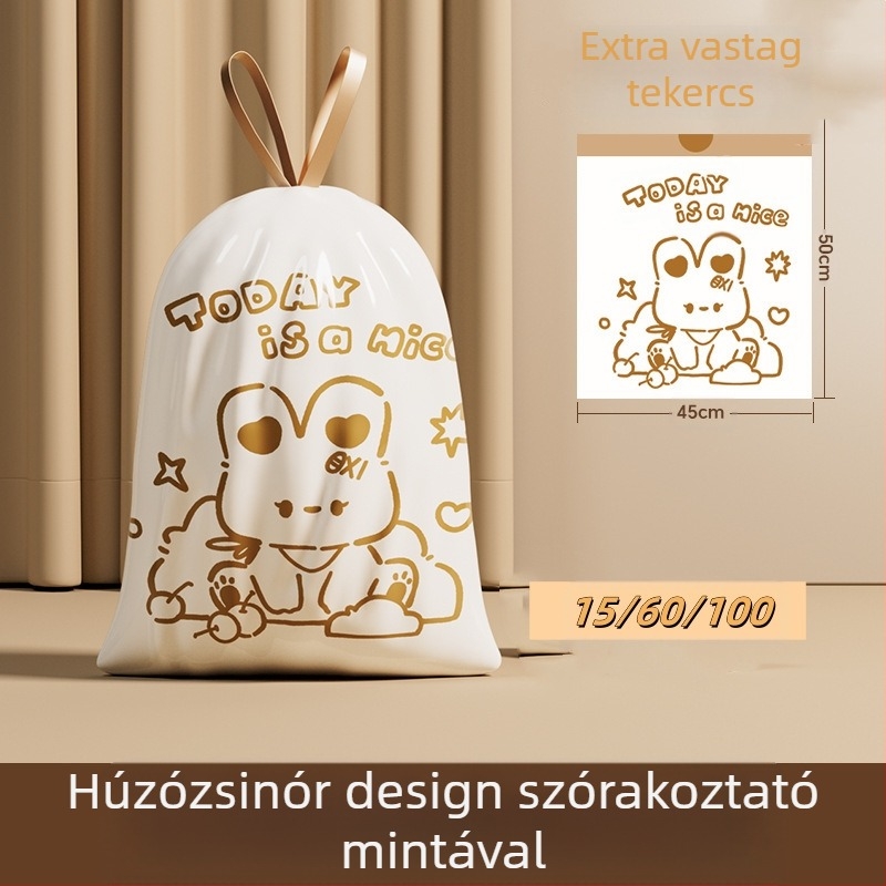 Aranyos rajzfilm, színes nyomtatott nyúl húzózsinóros típusú, automatikus felzárkózó háztartási konyhai hordozható, vastagított szemeteszsák