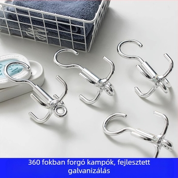 Négykarmos forgatható akasztós táska, kalap övtároló, ruhásszekrény, multifunkcionális akasztó, lyukasztásmentes