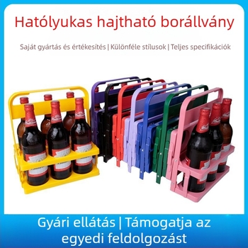 Hat üveg összecsukható bortartó, Összecsukható műanyag söröskosár, Összecsukható italtartó, Sörtartó, Hordozható 6 üveghez