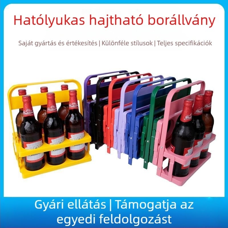 Hat üveg összecsukható bortartó, Összecsukható műanyag söröskosár, Összecsukható italtartó, Sörtartó, Hordozható 6 üveghez