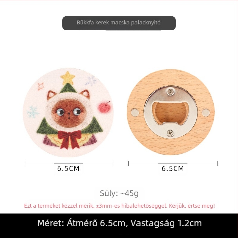Kreatív karácsonyi macska állat tömörfa üvegnyitó sörös üvegnyitó mágneses hűtőszekrény matrica többfunkciós