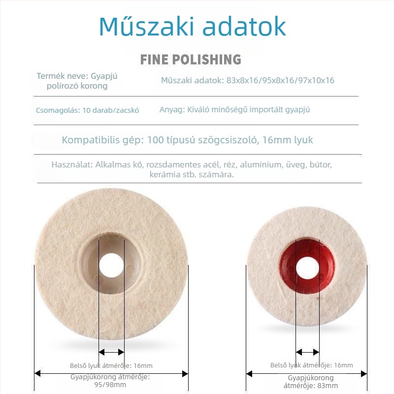 Gyapjúkorong tükör polírozó kerék vastagított sarokcsiszoló polírozó üvegfém rozsdamentes acél kőgyapot golyó polírozó lap