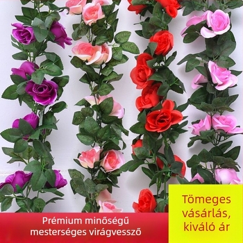 Utánzott virágszőlő rózsa rattan esküvői belső dekoráció csőtekercselés bazsarózsa virágcsíkok utánzott virág mennyezet hamis virágszőlő