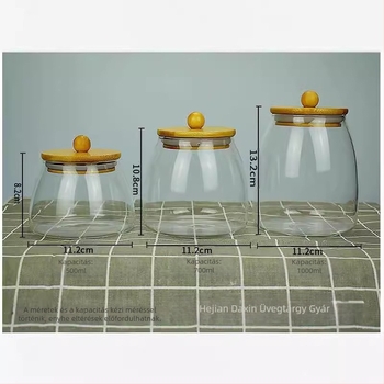 Nagykereskedelmi átlátszó, lezárt üvegedény bambusz borítású szemcsés üveg teásüveg tárolóedény cukorka tárolóedény konyhai tárolóedény