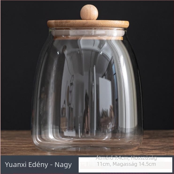 Nagykereskedelmi átlátszó, lezárt üvegedény bambusz borítású szemcsés üveg teásüveg tárolóedény cukorka tárolóedény konyhai tárolóedény