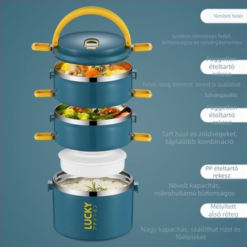 Ebéddoboz fedéllel, felnőtteknek, szigetelt ebédhordó, rozsdamentes acél, szigetelt ebéddoboz, nagy kapacitású ebéddoboz diákoknak