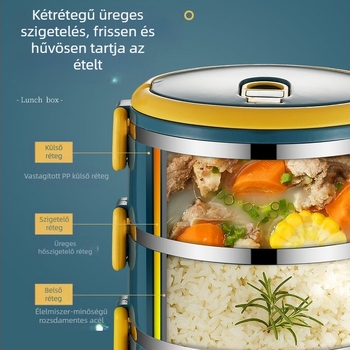 Ebéddoboz fedéllel, felnőtteknek, szigetelt ebédhordó, rozsdamentes acél, szigetelt ebéddoboz, nagy kapacitású ebéddoboz diákoknak