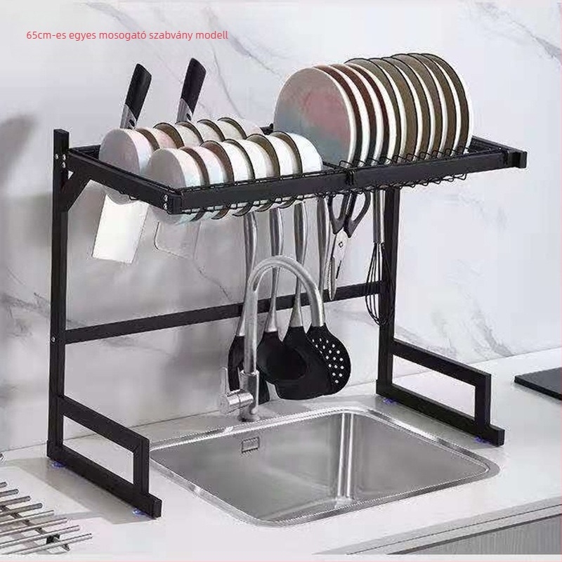 Rozsdamentes acél konyhai fekete mosogató lefolyótartó kés tányér tál tároló állvány mosogató tál edénytartó pult tároló állvány