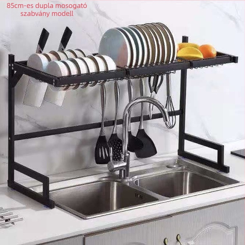 Rozsdamentes acél konyhai fekete mosogató lefolyótartó kés tányér tál tároló állvány mosogató tál edénytartó pult tároló állvány