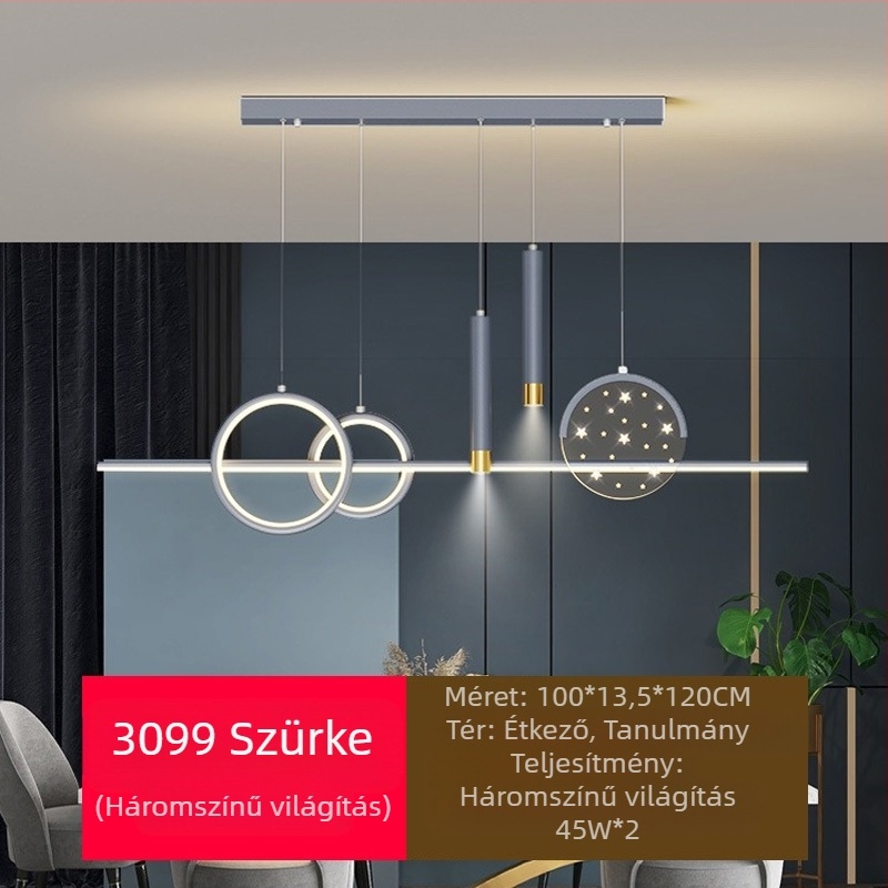 Új, teljes spektrumú szemvédő LED-es éttermi csillár étkezőlámpákkal, modern internettel, népszerű kreatív hosszú bárcsillárral