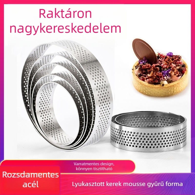 304 rozsdamentes acél mousse gyűrű forma, kerek toronygyűrű lyukkal, francia ovális sajttorta, barkácsoláshoz való sütőeszközök