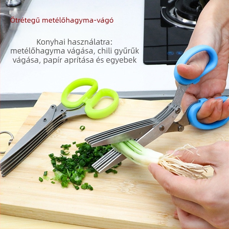 Feibao rozsdamentes acél ötrétegű újhagyma olló, műtárgy, multifunkcionális konyhai olló, chili gyűrűs irodai többrétegű aprított papír olló