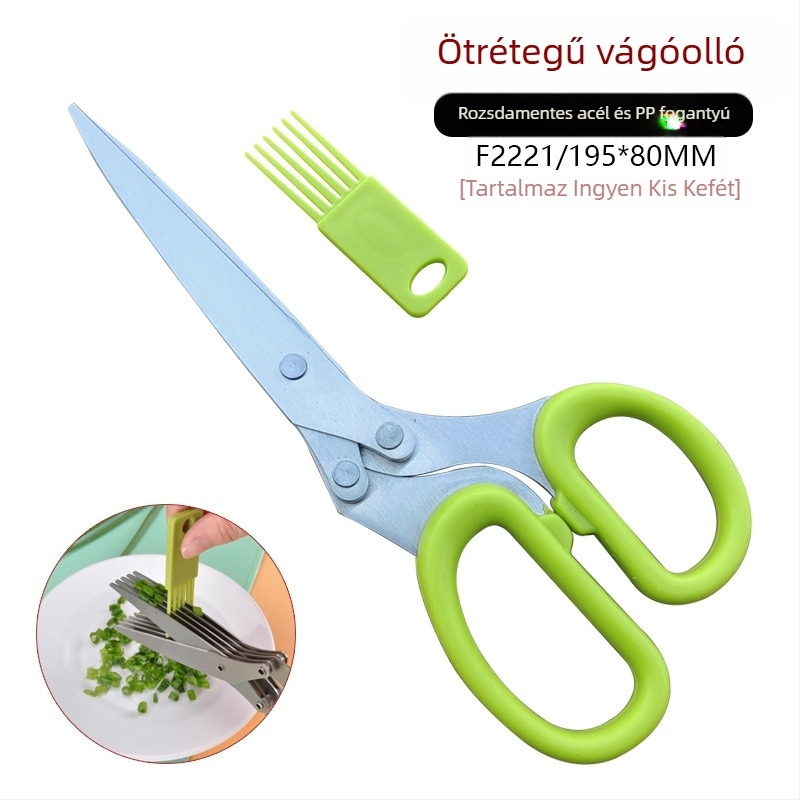 Feibao rozsdamentes acél ötrétegű újhagyma olló, műtárgy, multifunkcionális konyhai olló, chili gyűrűs irodai többrétegű aprított papír olló