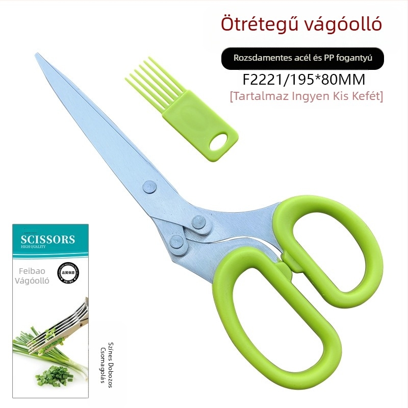 Feibao rozsdamentes acél ötrétegű újhagyma olló, műtárgy, multifunkcionális konyhai olló, chili gyűrűs irodai többrétegű aprított papír olló