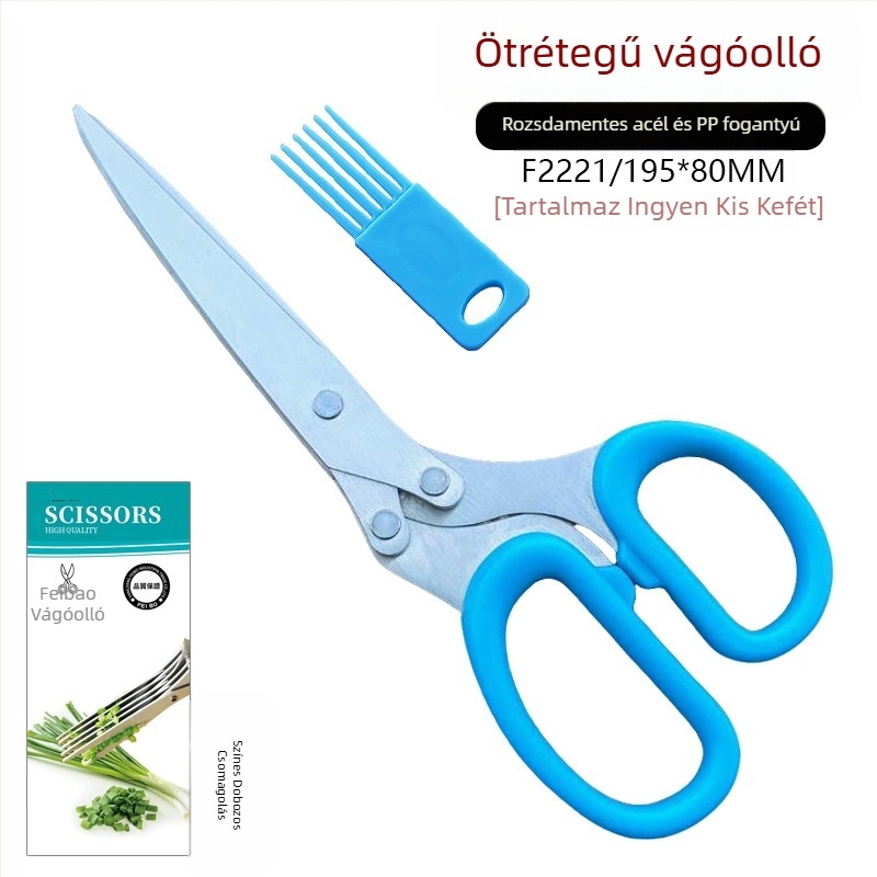 Feibao rozsdamentes acél ötrétegű újhagyma olló, műtárgy, multifunkcionális konyhai olló, chili gyűrűs irodai többrétegű aprított papír olló