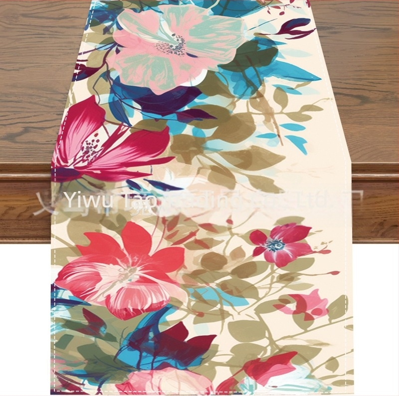 2024-es határokon átnyúló új vászon asztali futó tavaszi és nyári virág otthoni étterem nappali étkezőasztal beltéri kültéri dekoratív asztali futó